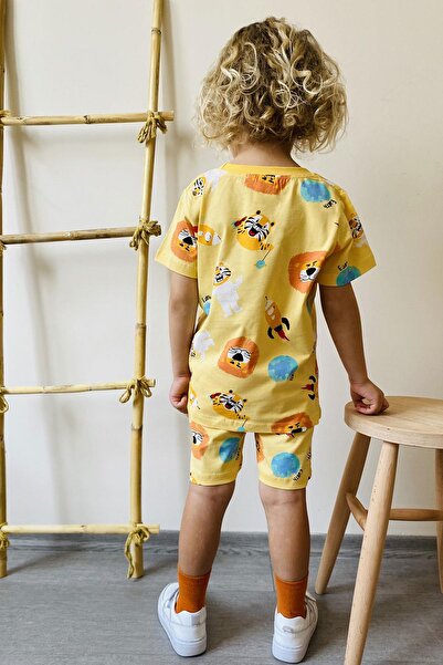 Breeze Boy's Shorts Set - Space Pattern, Astronaut and Animals Printed, 1.5-5 Years, Yellow