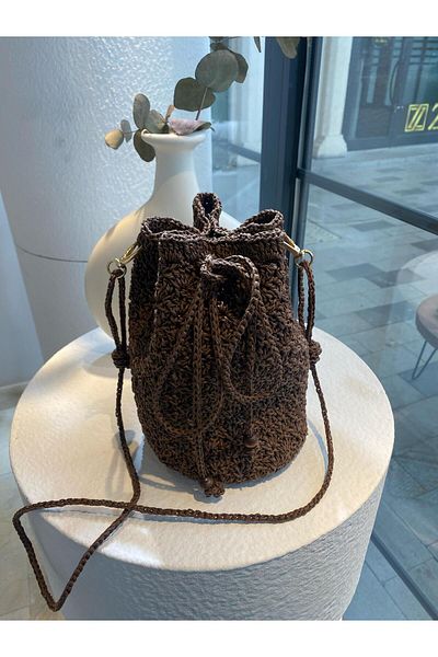 Zeynep Keskin Design Geantă din tricot lucrată manual cu lungime reglabilă, geantă de paie, geantă de umăr pentru femei, geantă de plajă