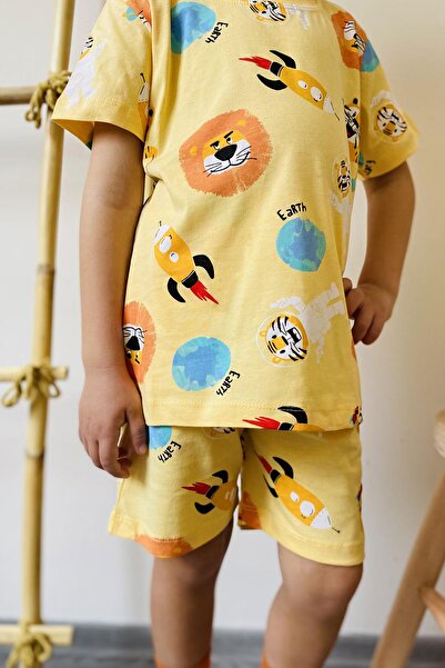 Breeze Boy's Shorts Set - Space Pattern, Astronaut and Animals Printed, 1.5-5 Years, Yellow