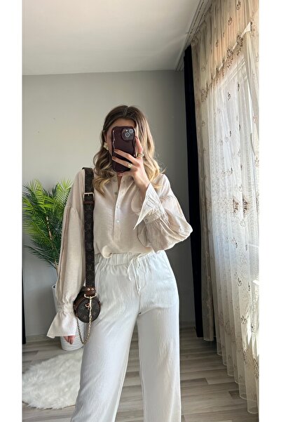 ensbutik Yarım Yaka Düğmeli Bluz