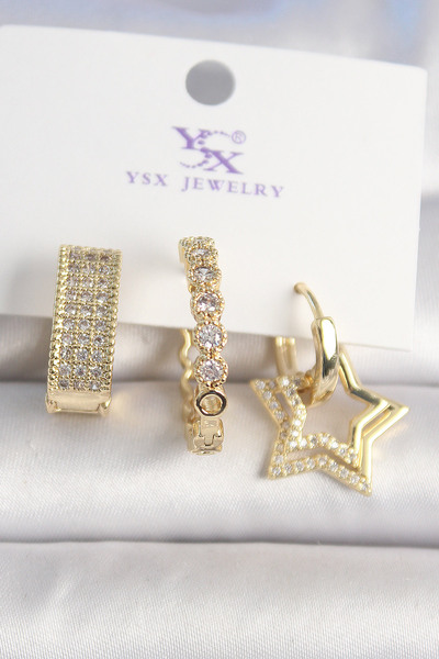 SeyCey.co النحاس الذهب اللون الزركون حجر نجمة الشكل الدائري نموذج 3 قطعة مجمو...