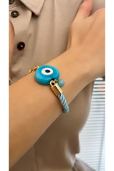 Kutcha Accessories Gold Detailed Cow Eye Evil Eye Beaded Bracelet