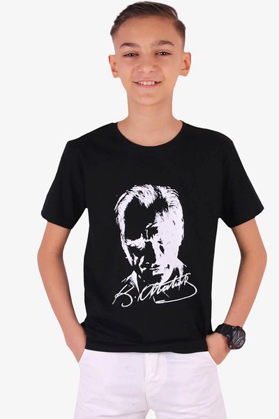 Breeze Tricou pentru baieti Ataturk imprimat 4-14 ani, negru
