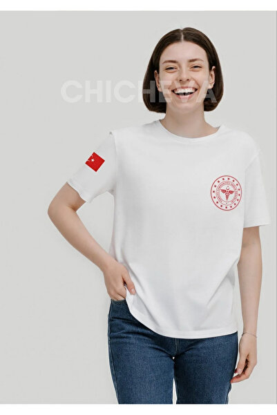 Chicheva 112 Acil Sağlık T-shirt Beyaz Kadın %100 Pamuk Rahat Kalıp Bisiklet ...