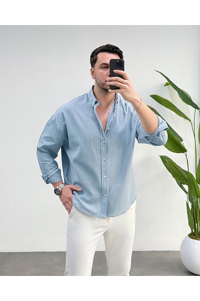 viperkombin Ανδρικό λινό πουκάμισο Regular Crinkle Linen