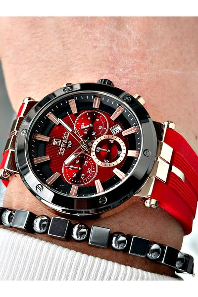 Reward Red Color Sport Silicone Cord Function Guaranteed Men Wrist Watch + Bracelet