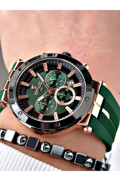 Reward Green Color Sport Silicone Band Function Guaranteed Men's Wrist Watch + Bracelet