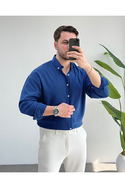 viperkombin Мъжка ленена риза Regular Crinkle Linen