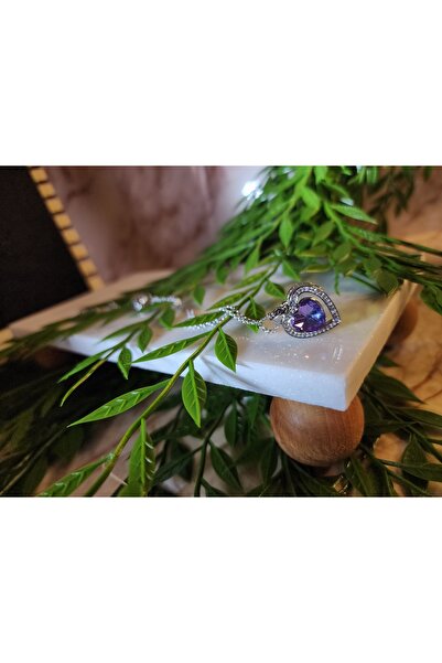 ALLEGRİA قلادة فضية اللون على شكل قلب أرجواني من الفولاذ