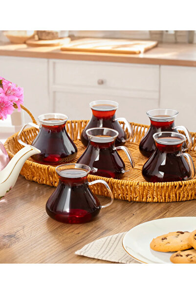 Meralles Ehli Keyf Set of 6 Borosilicate Glass Tea Cups Keyfi Ala 200 ml Keyfi Ala Tea Cups