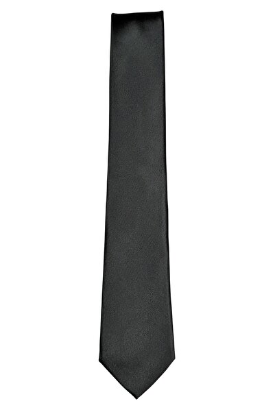 1001 Kravat Plain Black Satin Woven 7 cm Wide Men's Tie