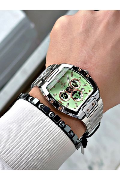 Reward Silver Color Functions Active Square Men's Wrist Watch + Bracelet