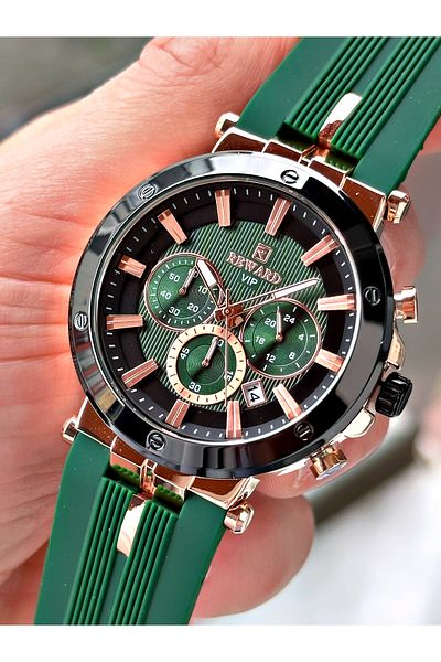 Reward Green Color Sport Silicone Band Function Guaranteed Men's Wrist Watch + Bracelet