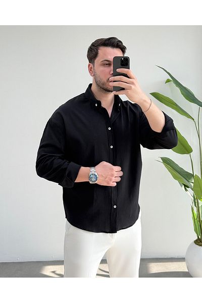 viperkombin Мъжка ленена риза Regular Crinkle Linen