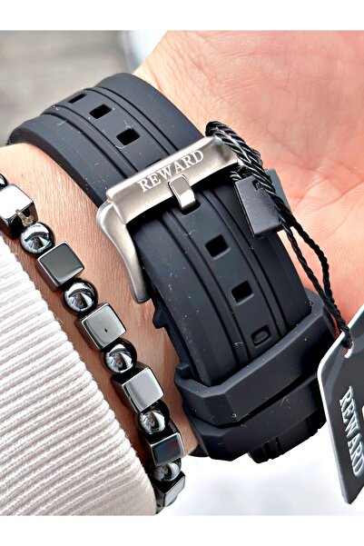 Reward Siyah Renk Kare Spor Fonksiyonlar Aktif Erkek Kol Saati + BİLEKLİK