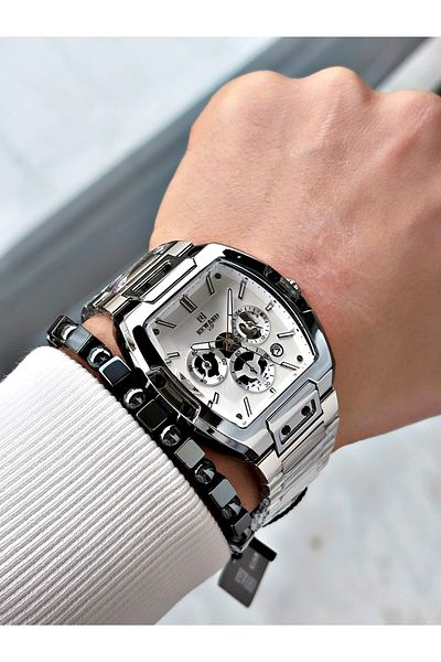 Reward Silver Color Functions Active Square Men's Wrist Watch + Bracelet