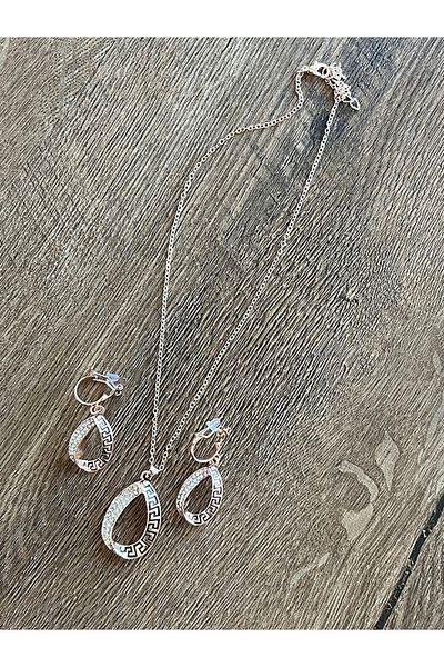 Büyük Hanım Classic Carved Pattern Water Drop Necklace Earring Set