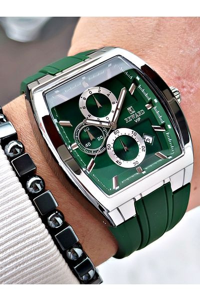 Reward Green Color Square Sports Functions Active Men's Wrist Watch + Bracelet
