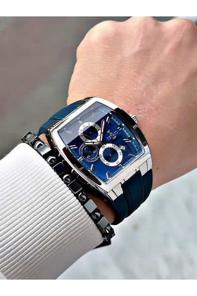 Reward Navy Blue Color Square Sports Functions Active Men's Wrist Watch + Bracelet