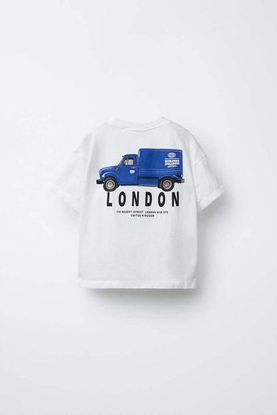 Magu Boy's Cotton White London Truck Printed T-Shirt - City Themed