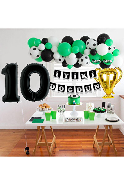 parti pera Futbol Tema Konsept Balon Zinciri Seti Kupa Folyo Balon