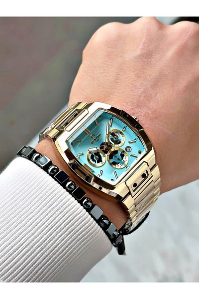Reward Gold Color Functions Active Square Men's Wristwatch + Bracelet