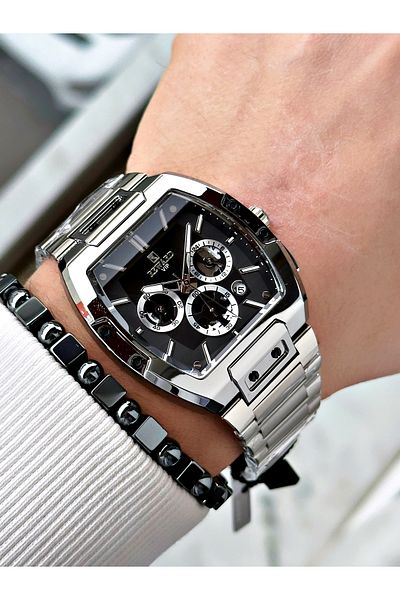 Reward Silver Color Functions Active Square Men's Wrist Watch + Bracelet