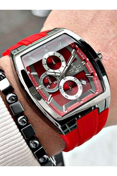 Reward Red Color Square Sports Functions Active Men's Wrist Watch + Bracelet
