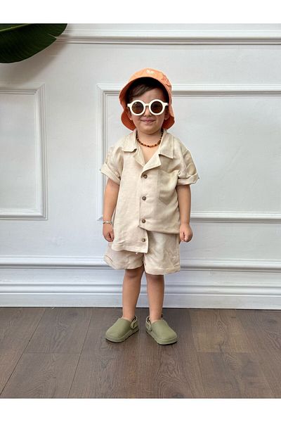 bohemiankids baby wear Σετ κρεμ λινό σορτς