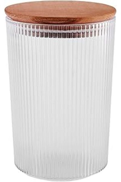 Mu Art Plain Patterned Glass Storage Container - with Airtight Wooden Lid, for Luxury Kitchen and Restaurant Use