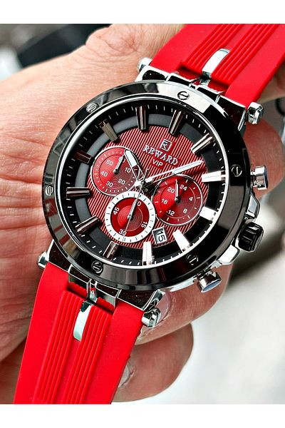 Reward Red Color Sport Silicone Cord Function Guaranteed Men Wrist Watch + Bracelet