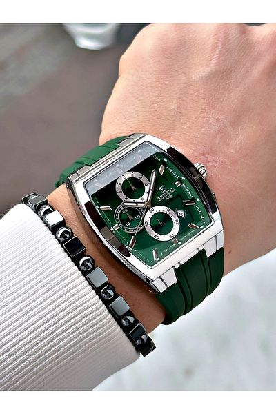 Reward Green Color Square Sports Functions Active Men's Wrist Watch + Bracelet