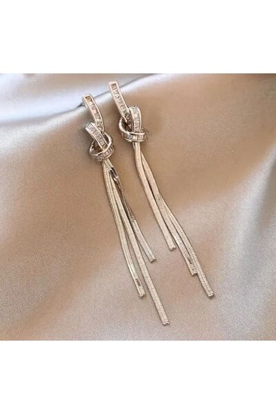 Dgt Luxury Yapay Elmas Detaylı, Zarif, Püskül Küpe-Kulak İğnesi 925 Ayar Gümüş