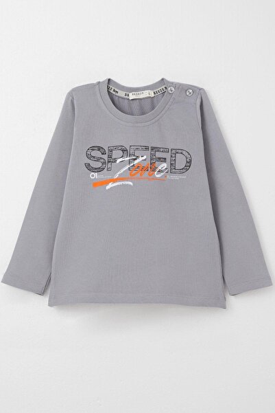 Breeze Μακρυμάνικο μπλουζάκι για αγόρια με θέμα τα ταχύτητα στην πλάτη με τύπωμα 2-6 ετών, γκρι