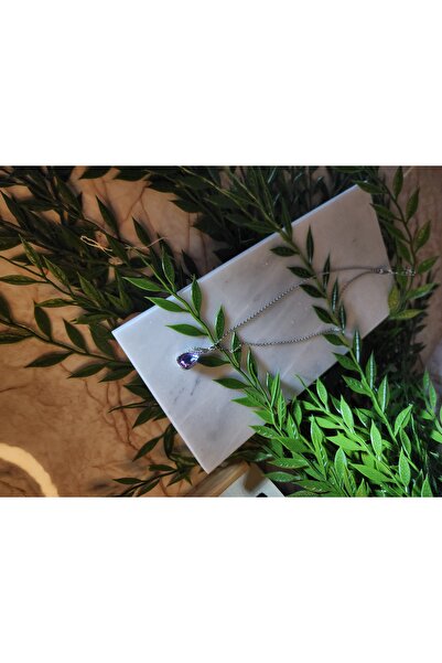 ALLEGRİA قلادة أنيقة من الفولاذ بحجر الزركون الفضي من طراز DAMLA