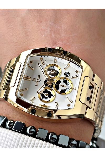 Reward Gold Color Functions Active Square Men's Wristwatch + Bracelet
