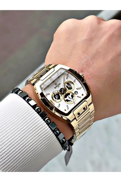 Reward Gold Color Functions Active Square Men's Wristwatch + Bracelet