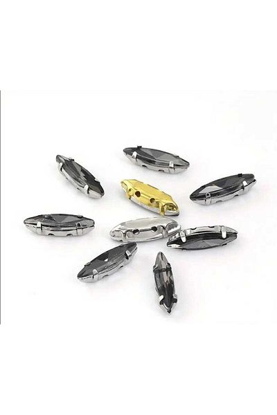 yiğit aksesuar 20 Pieces 4X15(1.5cm) Shuttle Silver Case Gray Strut Glass Stone