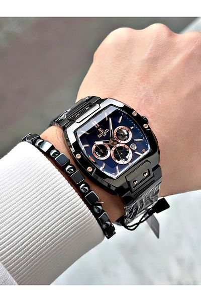 Reward Black Color Functions Active Square Men's Wrist Watch + Bracelet