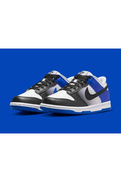 Nike Dunk Low Grade School 'Game Royal Black Fade unisex deri sneaker ayakkab...
