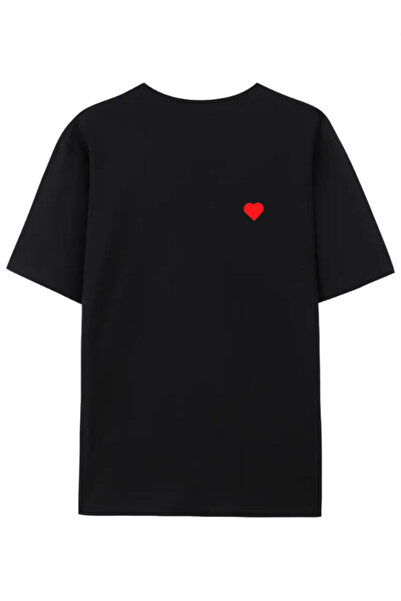 Meems Tricou oversize negru unisex cu imprimeu inimă roșie