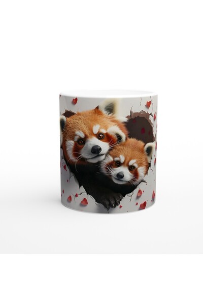 Wisdom Rain زوج من الباندا الحمراء ينظر من خلال كوب مطبوع عليه شكل قلب مكسور