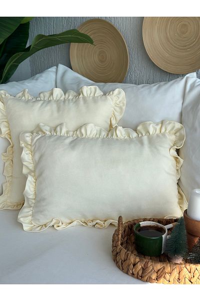 Decamor home Husă de pernă vintage cu volane crem 1 bucată