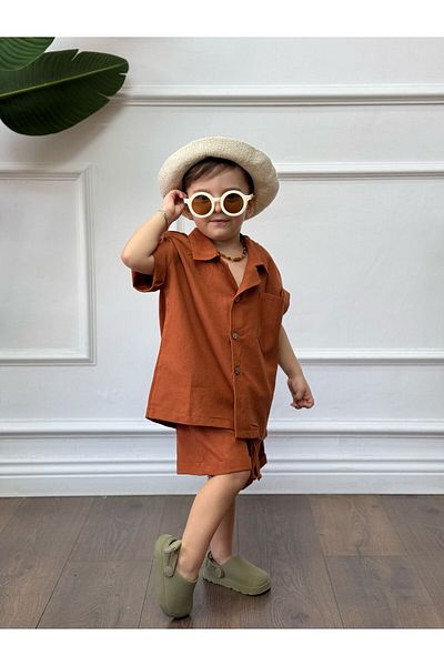 bohemiankids baby wear Cream Linen Shorts Suit