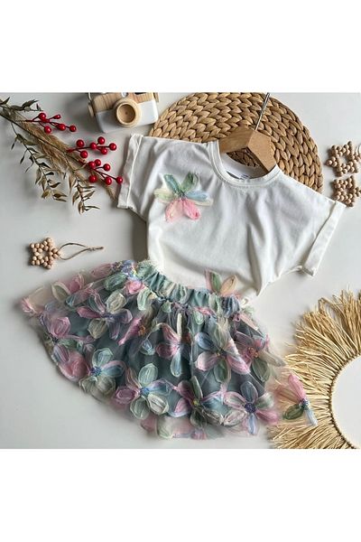 SANTRALBEBE Costum cu fustă florală colorată pentru fete