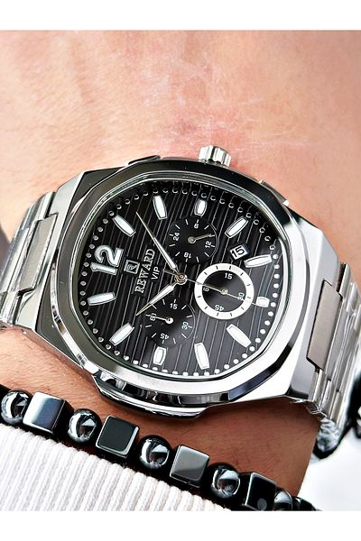 Reward Silver Color Functions Active Square Model Men's Wrist Watch + Bracelet