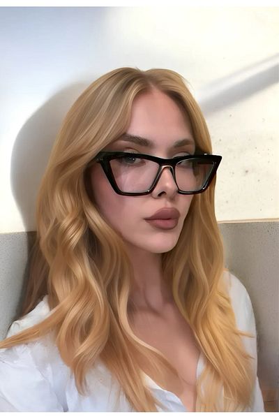 AychaAksesuar Black Cat Eye Frame Uv400 Sunscreen Filterless Transparent Glass Unnumbered Style Glasses