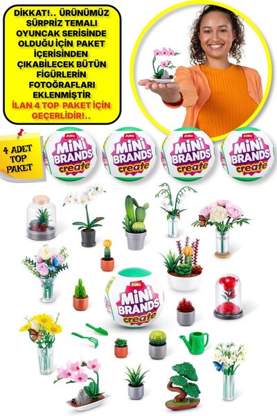 TOYFEST 4 Adet Mini Brands Mini Botanik Bahçe Fügürleri Sürpriz Top Paket - 4...