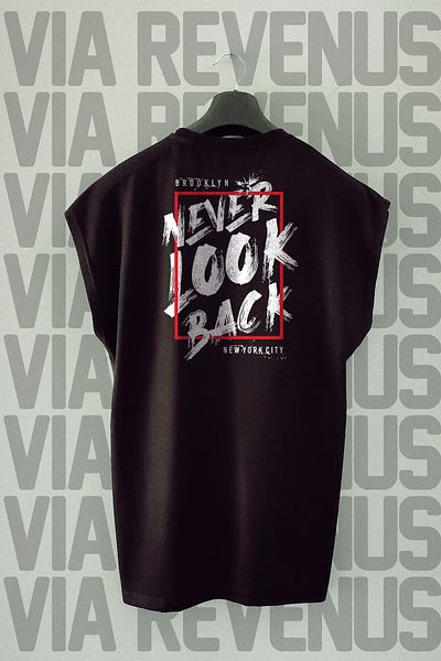 Vordevia Never Look Back Back Printed Zero Sleeve Crew Neck Sports Tshirt