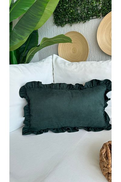 Decamor home Husă de pernă vintage cu volane verde smarald 1 bucată
